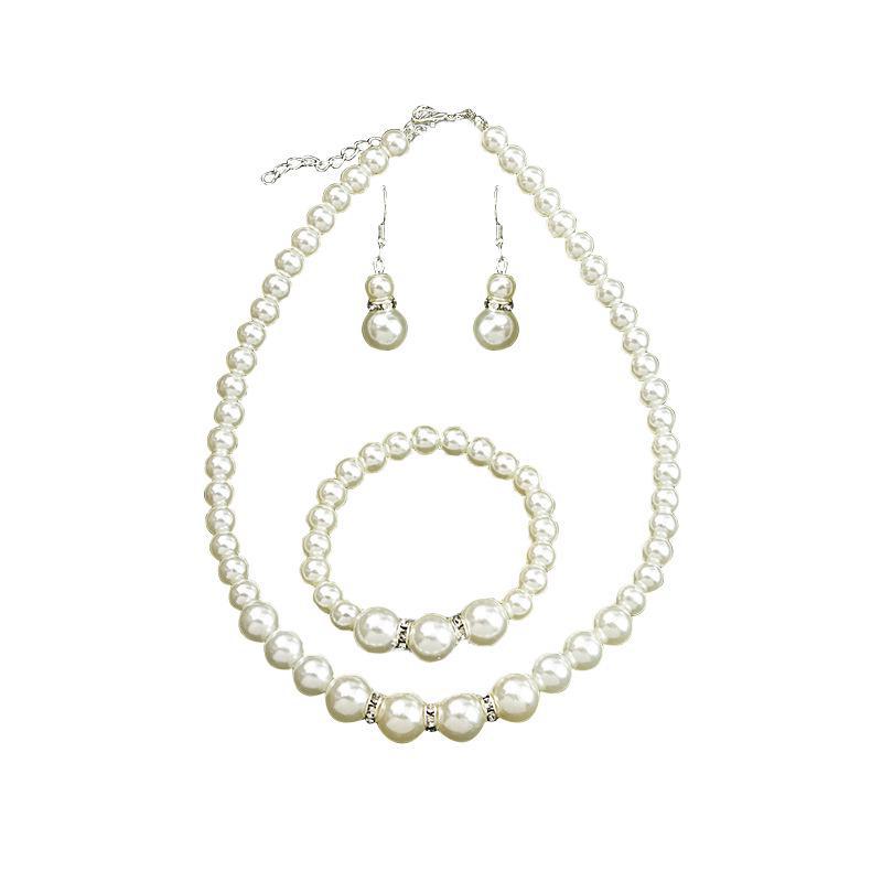 Elegant Pearl and Diamond Jewelry Set: Necklace, Earrings, Bracelet – Simple and Fashionable for Everyday Wear