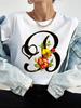 Custom Name Letter Combination Tops Fashion Women T-Shirt Rose Flower Heart Letter Font A B C D Short Sleeve Tees Black T-Shirt