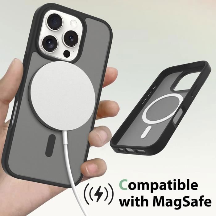 Case + 2 Tempered Glasses for iPhone 16 Pro, Hybrid Protection with Translucent Matte Black Magnetic Ring