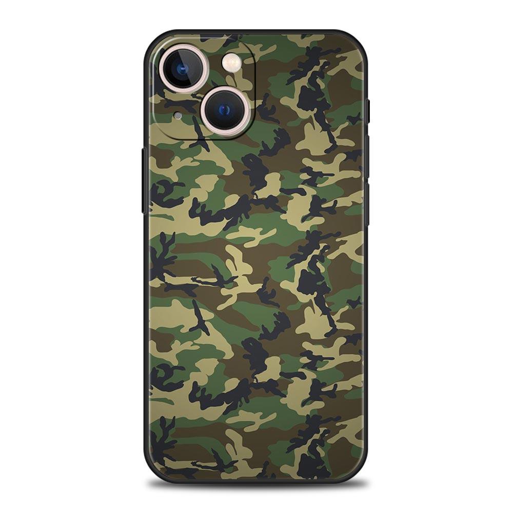 Colour Camouflage Black Camo Silicone Phone Case For iPhone 11 12 13 15 14 Pro Max X XR XS 7 8 Plus SE 2020 Luxury Black Cover