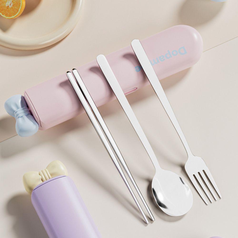 Built-in Silent Slot Student Flatware Set Magnetic Design Fork Spoon Chopsticks Set  Camping