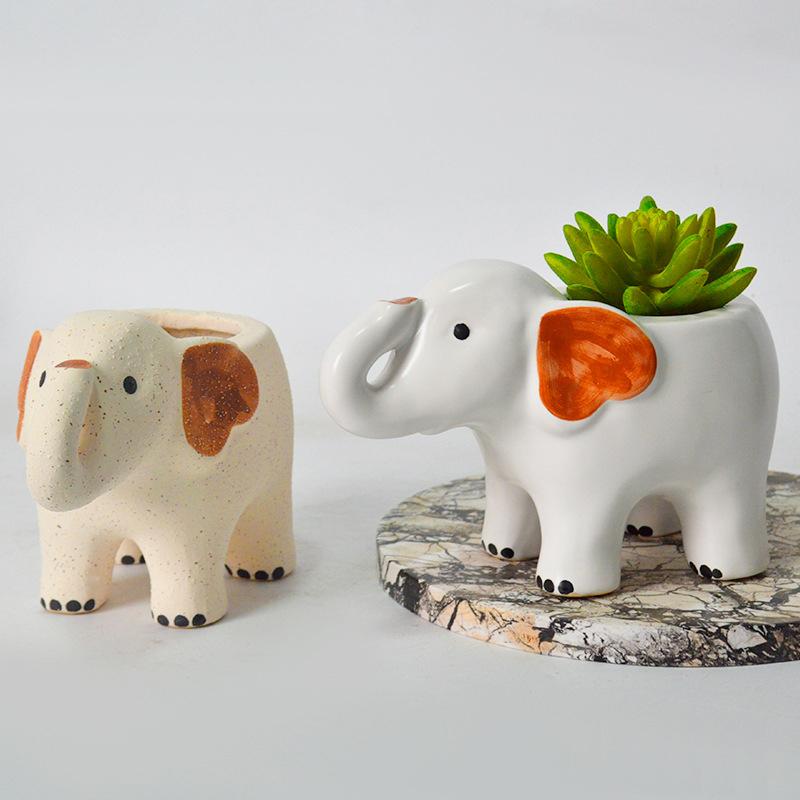 Cute Elephant Flower Pot Ceramic Succulent Pot Animal Planter Home Decor Desktop Ornaments Bonsai Plant Pot Garden Decoration