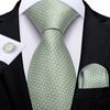 Mens Tie Set Green Necktie Formal Silk Tie Handkerchief Cufflinks Set for Wedding Accessories