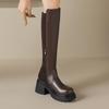 Krazing Pot Microfiber Autumn Winter Shoes Patch Work Platform Boots Round Toe Keep Warm Thick Bottom Thigh High Boots