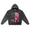 DTG Print Knitted Denim Zip-Up Hoodie Anime Streetwear 16 Brother Print Zipper Hoodies  