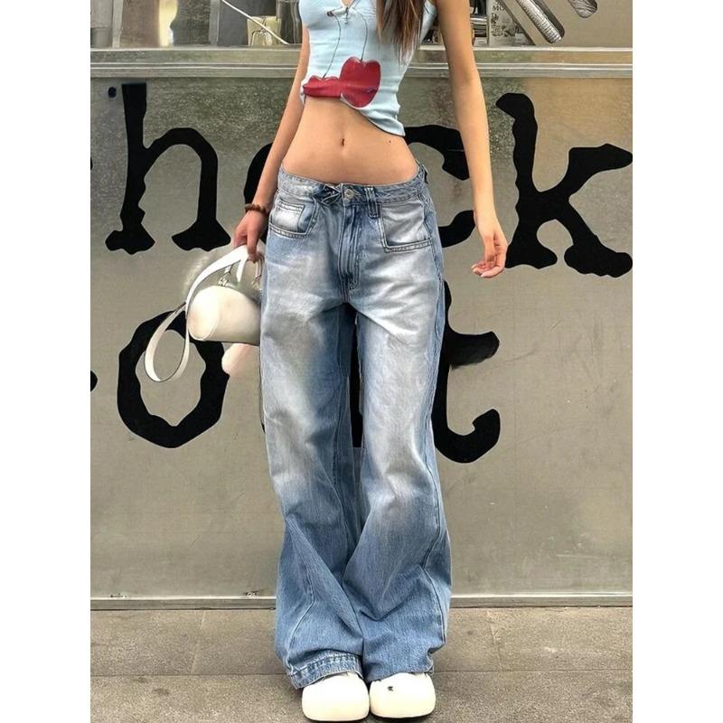 Women American Vintage Y2k Japanese Harajuku Streetwear Baggy Low Rise Denim Pants Long Trousers 2000s Aesthetic Jean Kpop Punk
