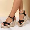 Summer New Simple Slope Heel Thick Bottom Casual Sandals Fashion Round Head Buckle Banquet High Heels Women's Shoes
