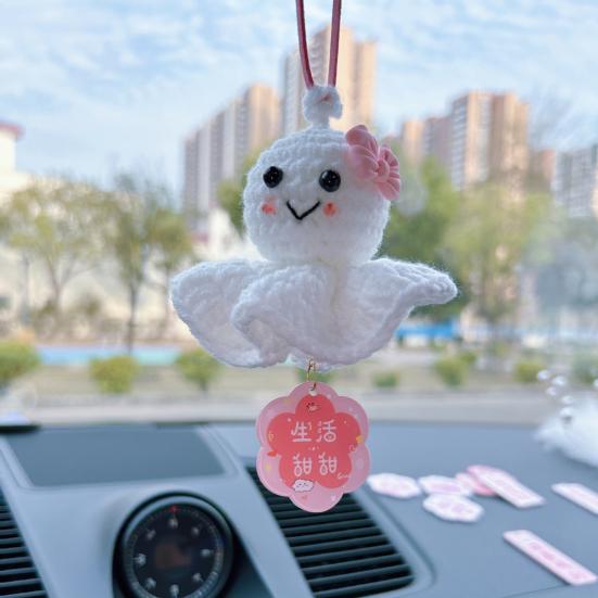 Crochet Sunny Doll Car Charm Handmade Knitted Car Rear View Mirror Hanging Ornaments for Automotive Interior Accessories