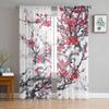 Ink Plum Blossom Flower Plant Sheer Curtains for Living Room Decoration Window Curtains for Kitchen Tulle Voile Organza Curtains