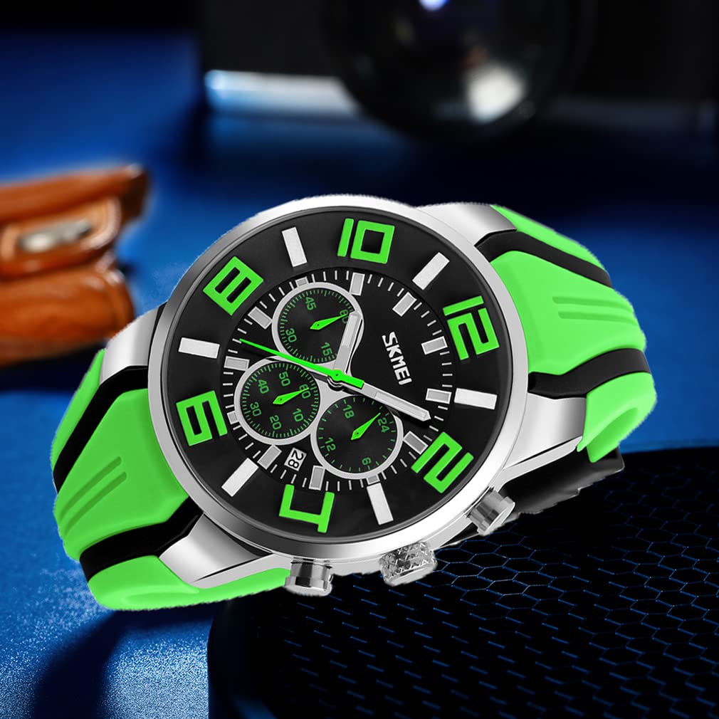 Watch Silicone High School Student Silicone Sports Waterproof Arm Watch Stylish Big Face Chronograph Casual Brand Analog Quartz Watch Large Date