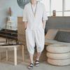 Men's Chinese-Style Cotton Linen Two-Piece Suit - Casual Loose-Fit Harem Pants with Short-Sleeved Top