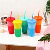 Color Changing Plastic Tumbler with Straw 24oz Reusable Cold Water Cup Leak-Proof Stackable Drinkware for Indoor Outdoor Use