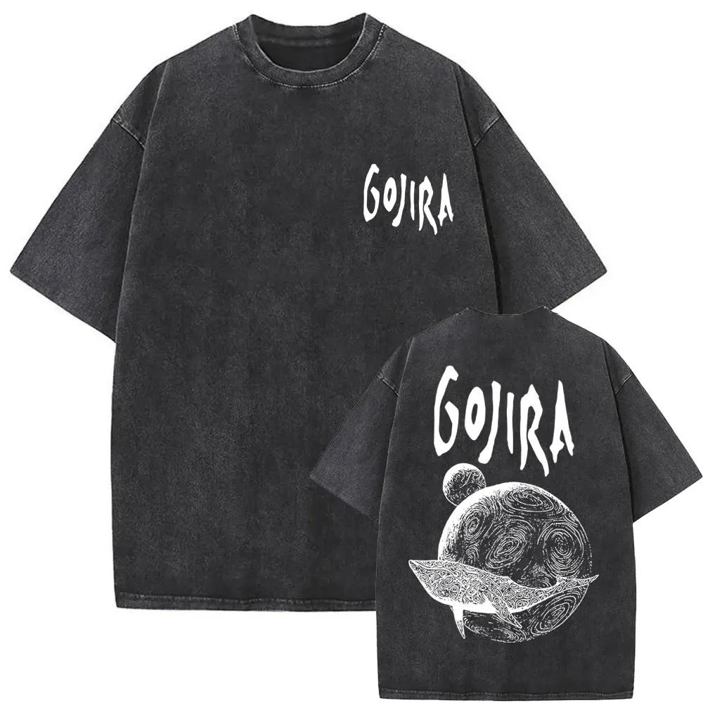 Washed Vintage Metal Rock Band Gojira Skeleton Graphic T-shirt Men Women Fashion Man Streetwear
