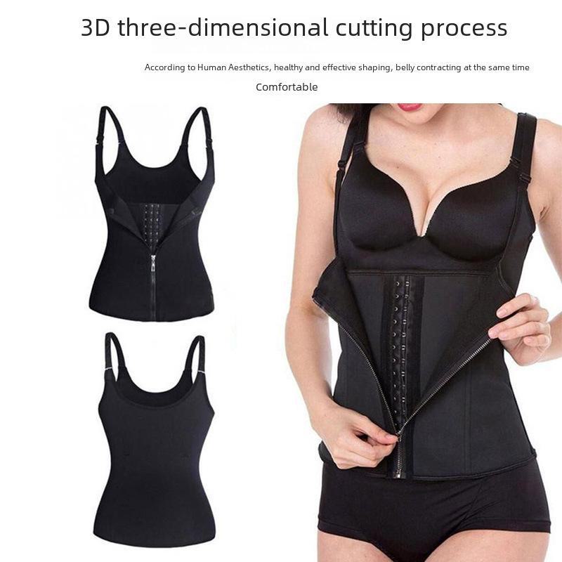 Three-Breasted Zipper Corset Waist Belt for Women - Slimming and Sweat-Inducing Fitness Vest