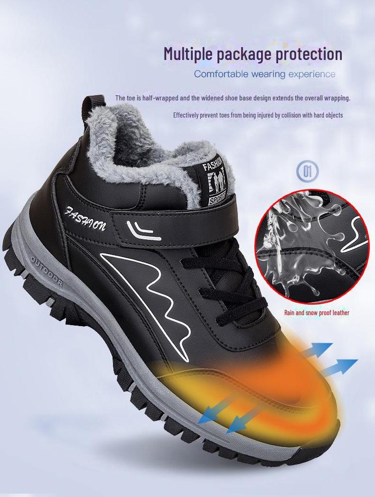 Cotton Shoes for Women: Winter Walking Shoes for Seniors and Middle-Aged, High-Top Leather Snow Boots To Prevent Rain and Snow
