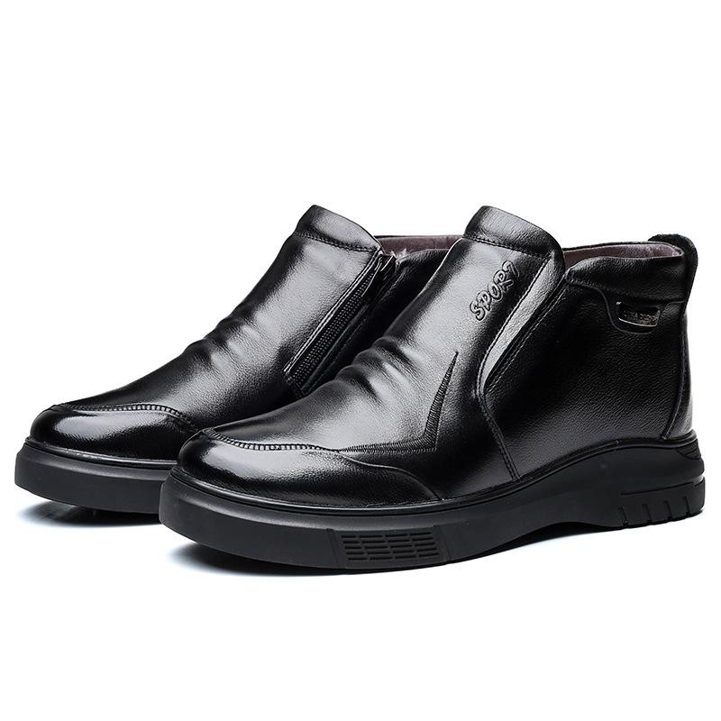 Winter New Cotton Shoes Men's Leather High-top Warm Velvet Cotton Leather Shoes Thickened Wool Non-slip Middle-aged and Elderly Father Shoes