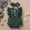 2pcs/set Newborn Baby Girls Cute Bow Romper Summer Outfits Lace Ruffled Sleeve Jumpsuit Bodysuit+Headband Infant Clothes 0-18M