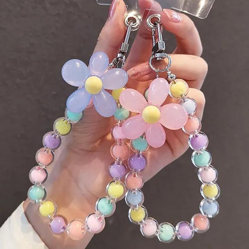 Phone Anti-lost Lanyard Key Short Wrist Pendant Colorful Macaron Round Bead Pendant Women's Hand-held Chain Mobile Phone Lanyard
