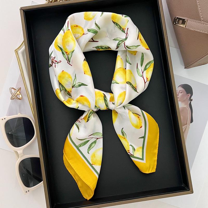 Sweet Spring Summer Flower Print Square Silk Scarf Casual Elegant Thin Breathable Scarf For Women Windproof Head Wrap Gifts