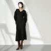 Retro High-end V-neck Lantern Long-sleeved Knitted Dress for Women's Autumn and Winter Waist Long Bottom Sweater Skirt