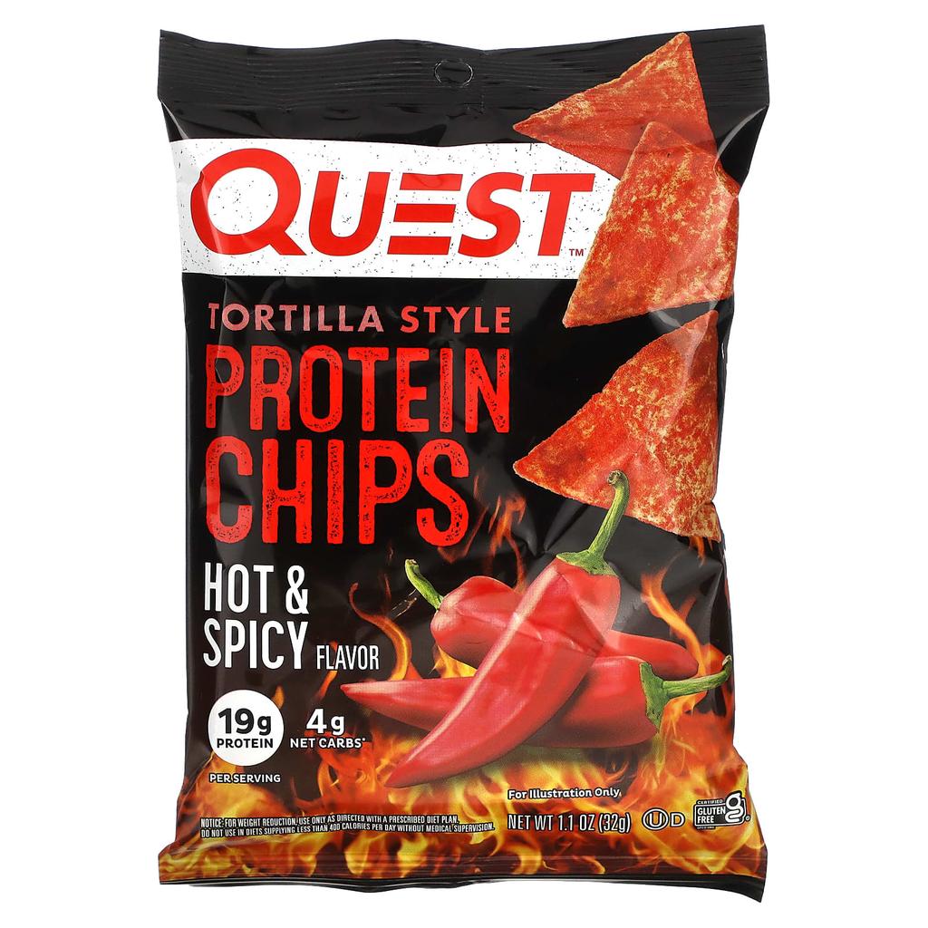 Quest Nutrition Tortilla-Style Protein Chips, Hot & Spicy, 8 Packets, 1.1 Oz (32 G) Each