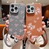 Beautiful Bowknot Pattern Matte TPU Leather Texture Case For iPhone 16 Pro 15 Pro Max 14 13 12 11 Slim Soft Shockproof Lanyard Phone Cover