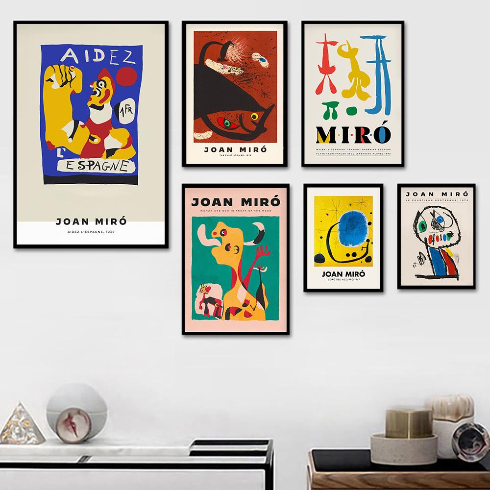 Joan Miro Abstract Animal Portrait Exhibition Poster Modern Retro Wall Art Print Picture Kids Bedroom Decorative Canvas Painting