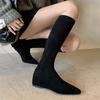 Fashion Pointed Head Inner Height Elastic Knee High Boots Women Autumn Shoes Fashion Solid Suede Slip On Flat Bottom Long Sock Botas