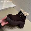 Platform Suede Snow Ankle Boots Women Warm Fur Shoes Woman 2025 Trend Short Plush Brand Goth Sneakers Motorcycle Botas Mujer
