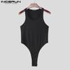 Men Underwear U Neck Sleeveless Rib Fitted Leotard Jumpsuits