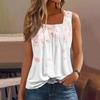 Women's Pleated Square Collar Sleeveless Vest Print T-shirt