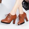 Thick Bottom Soft Leather Oxford Shoes British Lace Up Women Platform Pumps 2025 Deep Mouth Block High Heels Shoes Office Mom