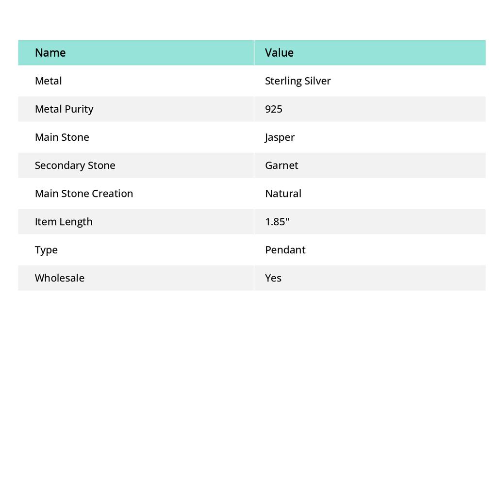 Bumble Bee Jasper,Garnet 925 Sterling Silver Jewelry Pendant 1.85" G0j08