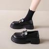 Women's New Autumn Platform Retro One-pedal Small Leather Shoes Black Women