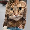 Women's Cat Big Head Cute Print Long Sleeve T-shirt Casual Loose Pullover Female Streetwear Cute Tops Fashion Trend