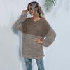 Autumn Women's Sweater Clashing Color Round Neck Inner Long Sleeve Knitted Sweater Medium Long Top