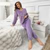 Women's Fluffy Pajama Set - Casual Round Neck Long Sleeve Embroidered Letter Pattern - Teddy Fluffy Casual Pajamas for Winter Warmth, Top and Pants