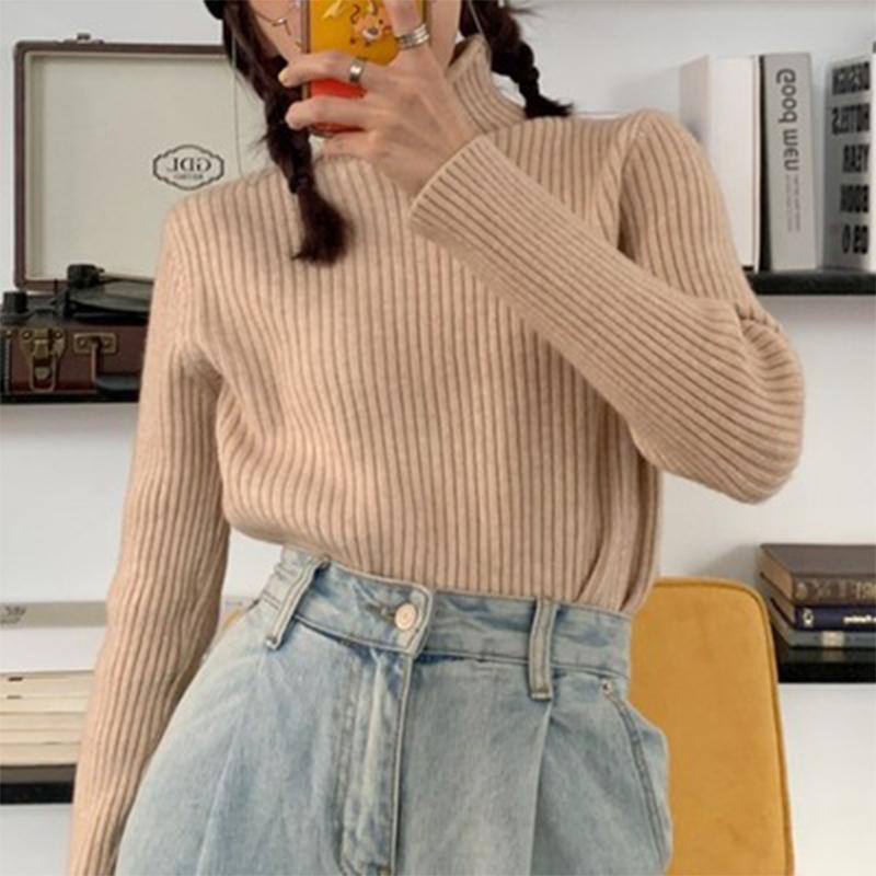 Winter Half-high Collar Rolled Edge Temperament Pit Strip Inside Take Sweater Women Warm Light Ripe Skin-friendly Bottoming Knitting