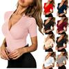 Women's Fashion V-Neck Sexy Slim Fit Solid Short Sleeve T-Shirt Top