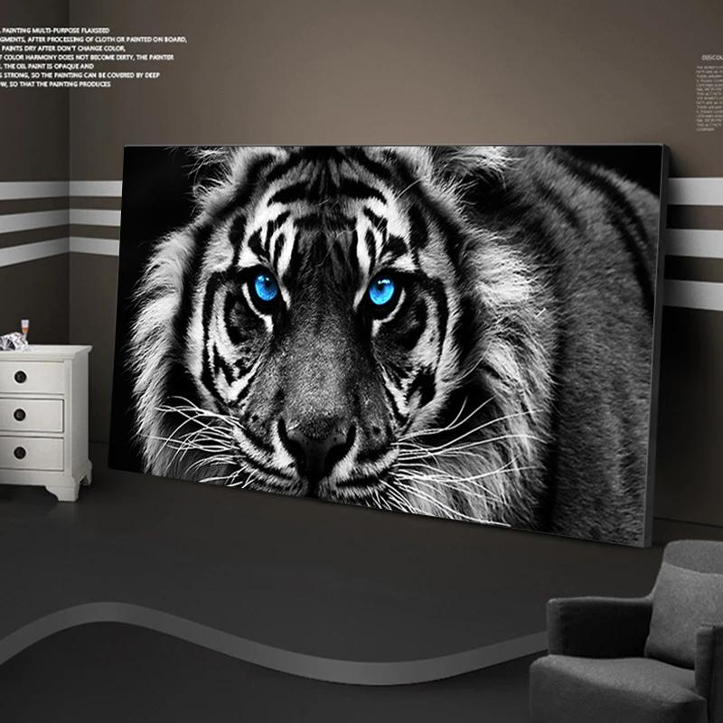 Modern Animals Blue Eye Tiger Head Canvas Paintings Posters and Prints Wall Art Pictures for Living Room Home Decor Gift Idea No Frame
