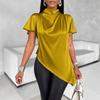 Satin Colored Shirt for Autumn Winter Bat Sleeves Asymmetrical Hem Shirt Top Blouses & Shirts