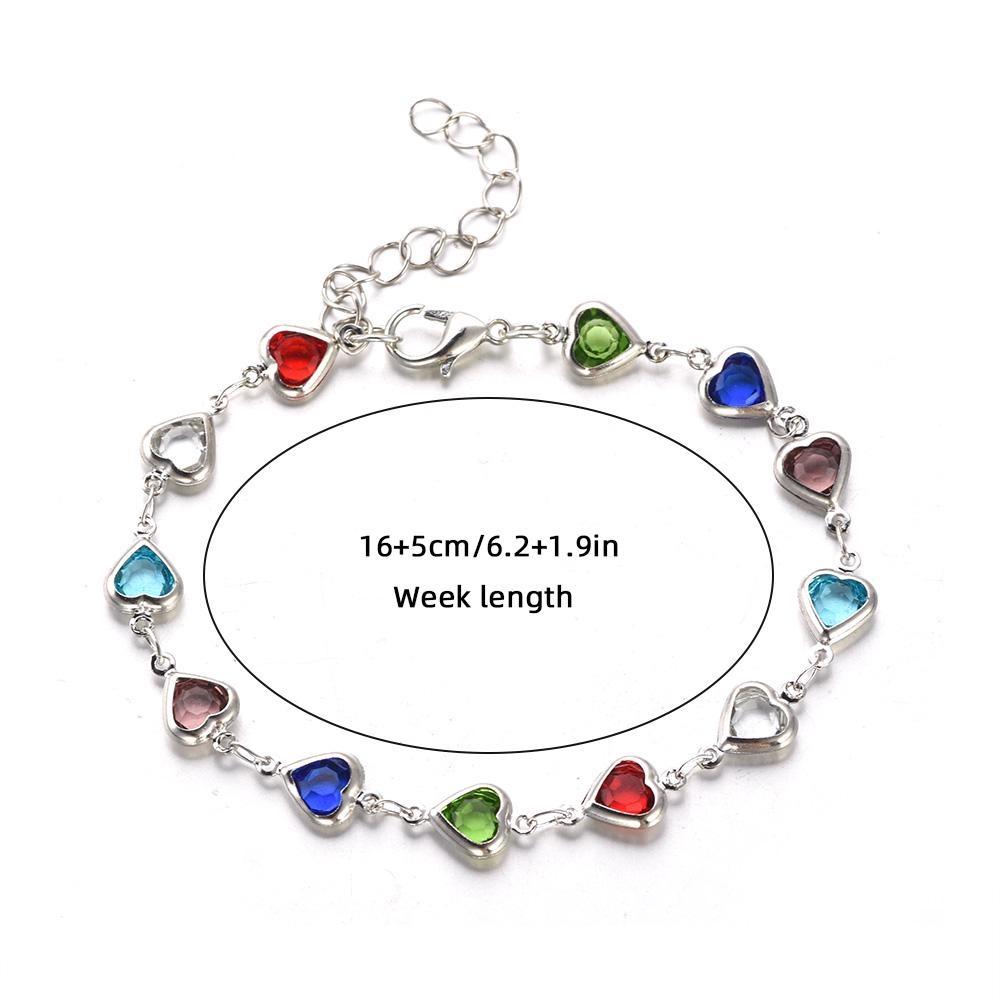1Pc Exquisite Colorful Heart Bracelet for Women Charm Metal Chain Bracelets Party Birthday Jewelry Gift