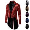 Men's British Style Men Court Tuxedo Suit Coats Fashion Sequin Decoration Blazers Gentleman Wedding Party Long Jacket Singers Stage