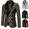 Men Blazer Jacquard Single Button Autumn Winter Pockets Lapel Suit Coat Wedding