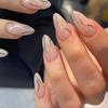 24pcs Chic Almond-Shaped Press-On Nails Set - Glossy Nude & Golden Stripe Design, Full Coverage False Nails for Women and Girls