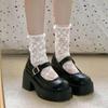 Thick Bottom Mary Jane High Heels Women's Spring Autumn Shallow Ruched Preppy Style Student Shoes Leather Shoes