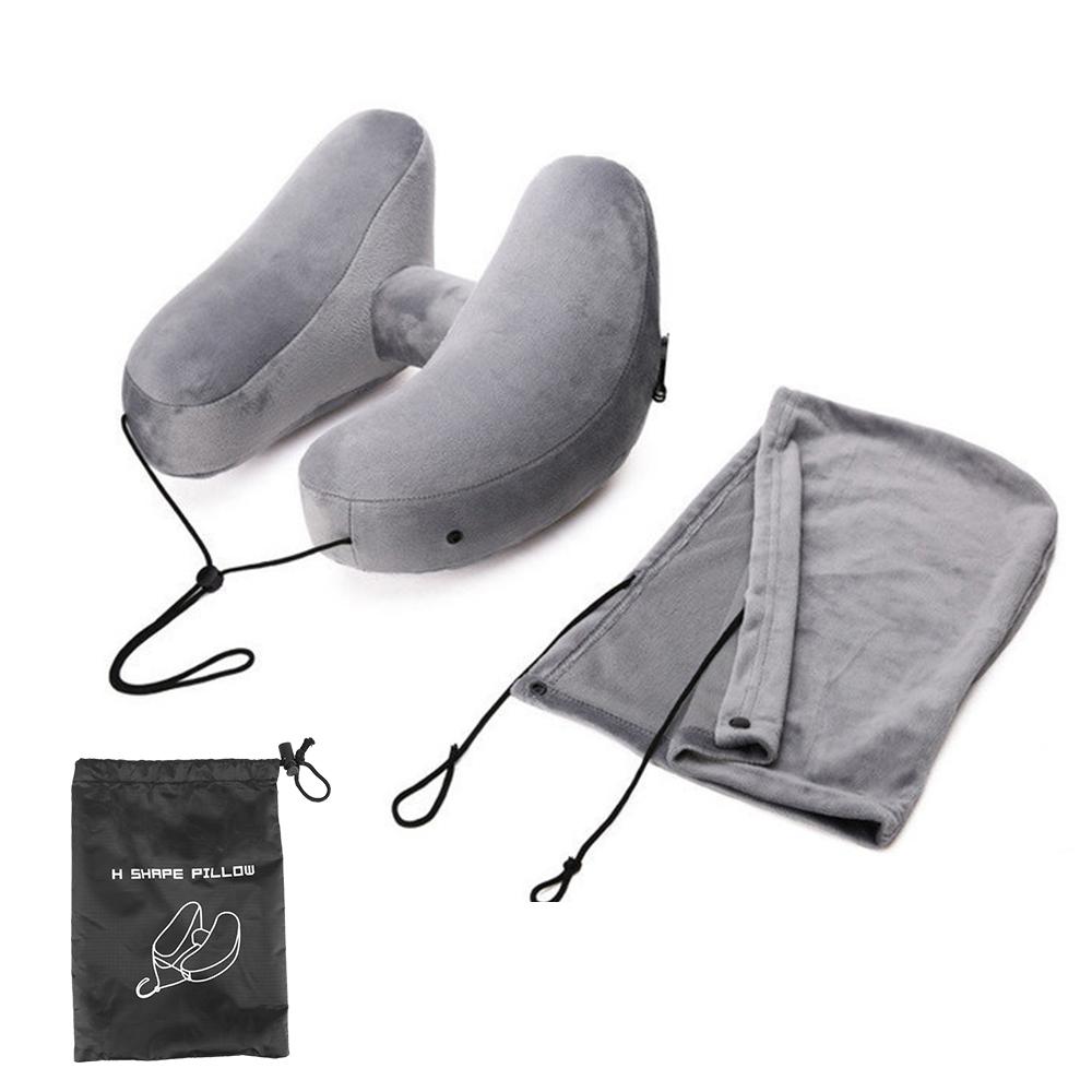 Portable U-Shaped Pillow Travel Supplies Inflatable Neck Pillow With Hood Travel Neck Pillow Car Neck Rest Cushion H-Shaped Inflatable Pillow