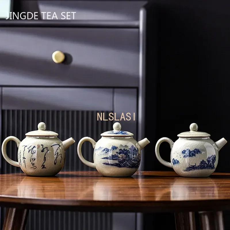 200ML Chinese Ceramic Teapot Ru Kiln Ice Crack Glaze Can Raise Tea Kettle Handmade Porcelain Teaware Household Tea Pots