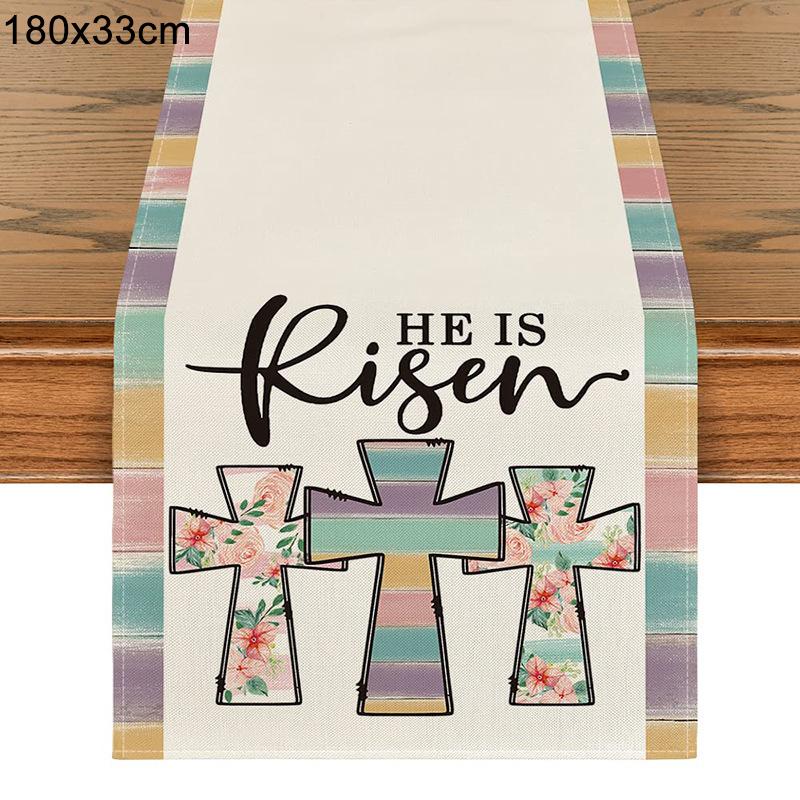 2024 Easter Rabbit Table Runner Linen Bunny Dining Table Cloth Placemat Spring Holiday Happy Easter Decoration For Home Kitchen
