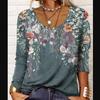 Women's Long Sleeve Printed V-Neck Loose T-Shirt
